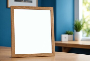 Fototapeta na wymiar Picture frame mockup with blank canvas for home interior design