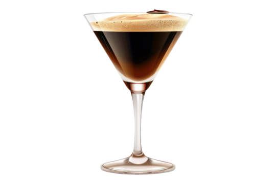 Espresso martini in a martini glass Isolated on transparent background