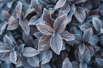 A close up of a bunch of frost covered plants. AI generated .