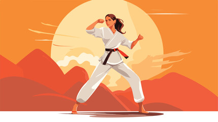 Female karate instructor on color background 2d fla