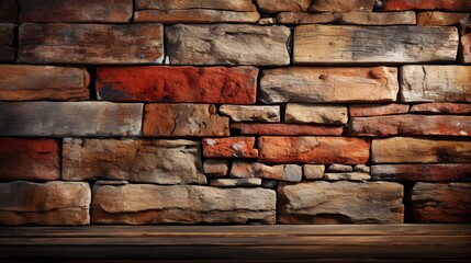 Old brick wall of red color, damaged masonry as abstract background composition. textured surface pattern of stucco texture with holes and scuffs