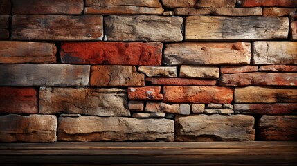 Obraz premium Old brick wall of red color, damaged masonry as abstract background composition. textured surface pattern of stucco texture with holes and scuffs