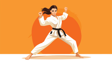 Female karate instructor on color background 2d fla