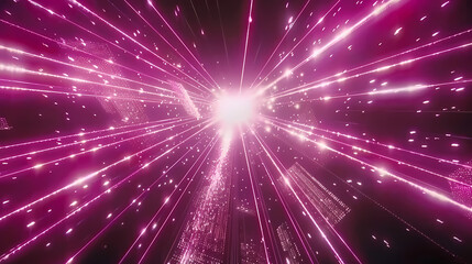 Radiant Pink and White Light Beams Emanating From a Central Point