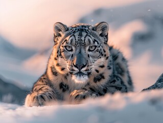 Majestic Snow Leopard in Natural Habitat, endangered species