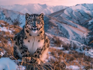 Majestic Snow Leopard in Natural Habitat, endangered species