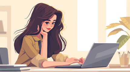 Female student with laptop on light background 2d f
