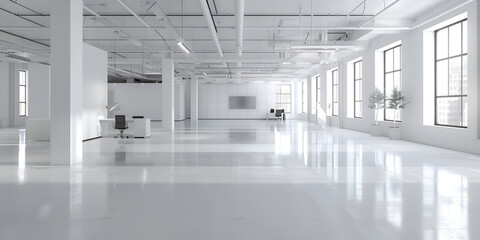 Old empty industrial building renovation of the floor in the building withwhite lines curve background 
