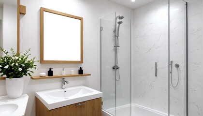 Picture frame mockup in bathroom for home interior design