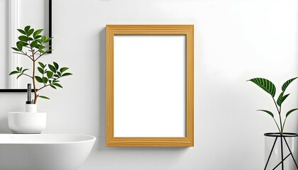 Picture frame mockup with blank canvas for home interior design