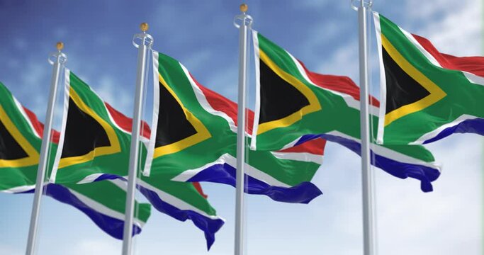 South Africa national flag waving on a clear day