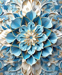 Blue and White Flower With Gold Accents