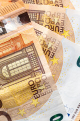 several 50-euro bills, banknote background