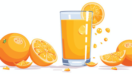 Glass of orange juice and fresh fruit on white back