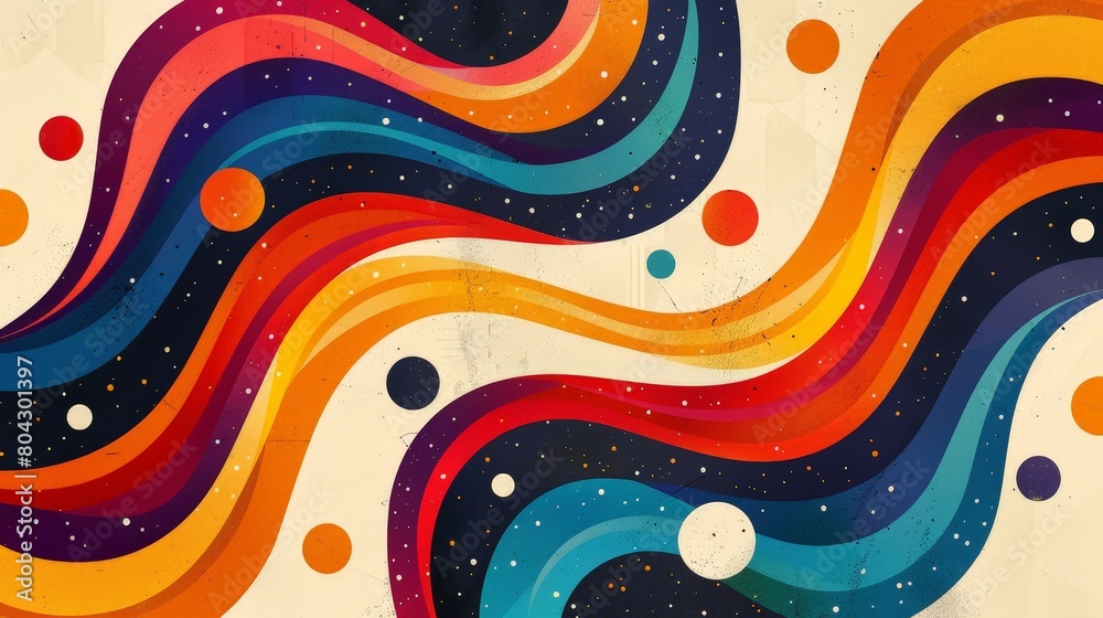 Poster a vibrant and dynamic wavy pattern featuring a variety of colors on a plain white background