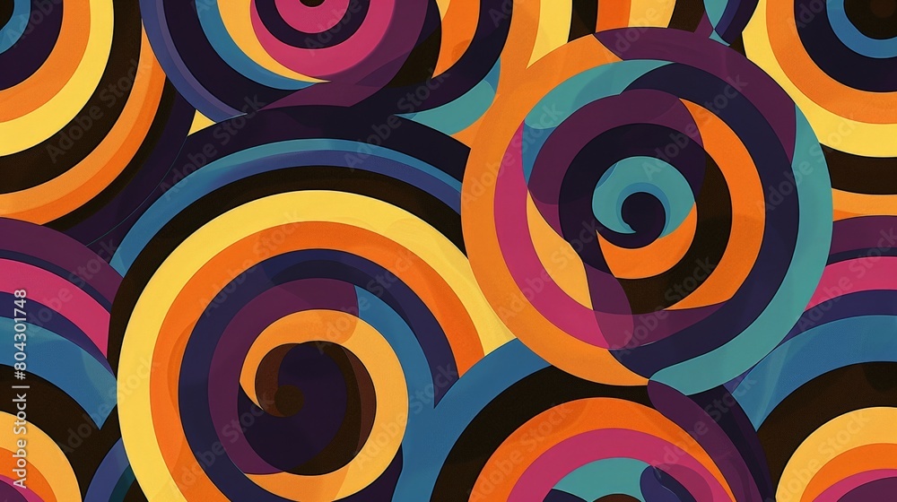 Poster A vibrant abstract pattern featuring dynamic swirls and circles in various colors, creating a visually striking composition