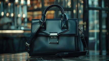 a sleek leather crossbody bag in midnight blue, reflecting the lawyer's versatility as they transition between legal tasks.