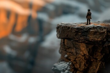 Tiny Man Standing on Cliff Edge