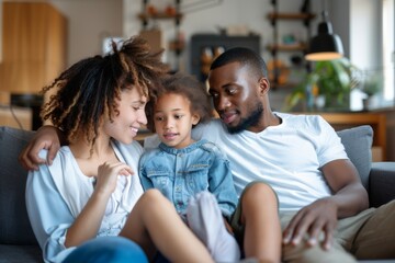 Obraz premium Happy family enjoying together sitting at home