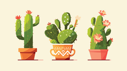 Green cactus in pot on white background 2d flat car
