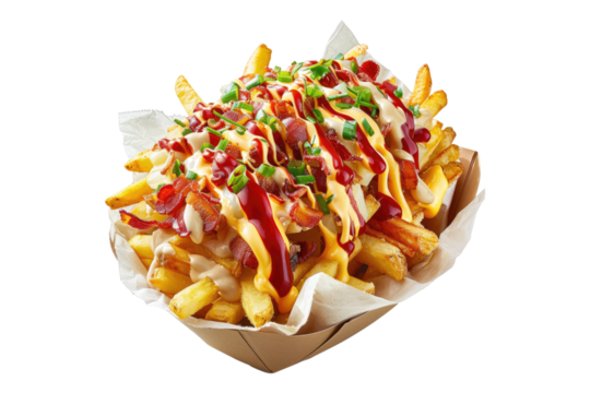 Flavorful loaded fries Isolated on transparent background
