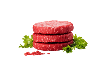 Trio of Juicy Beef Patties Adorned With Fresh Parsley. On a White or Clear Surface PNG Transparent Background.