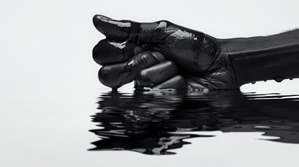 Artistic black and white image of a human hand touching water, exploring themes of connection and reflection, Concept of human interaction with nature
