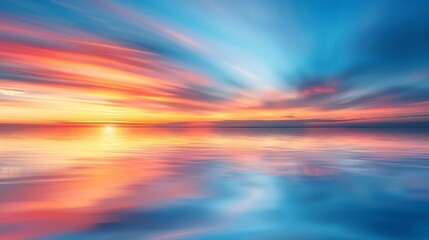 Obraz premium Abstract seascape with milky blurred layers of still water, surf, waves and clouds at sunset, Red Sea, Egypt