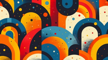 A multicolored abstract design featuring various sizes of circles and dots arranged in a pattern