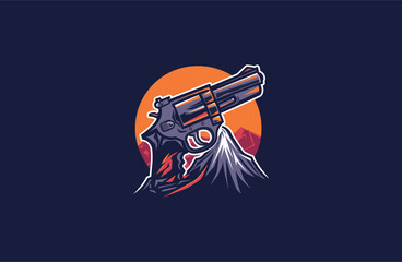 Fototapeta premium Gun and Mountain vector illustration flat design logo