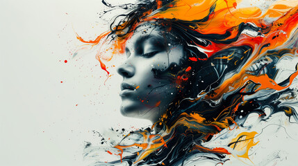 An artistic portrait of a woman's face, combines realistic and graphic elements. 
