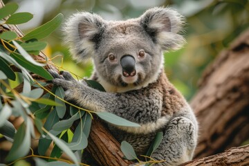 Koala Bear Sitting on Tree Branch