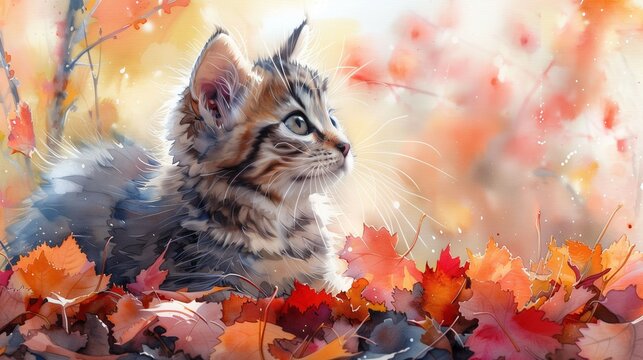 낙엽 위 고양이