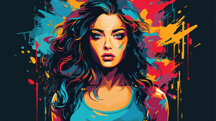 Young woman in stylish t-shirt on color background. Vector