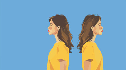 Young woman in yellow t-shirt on blue background Vector
