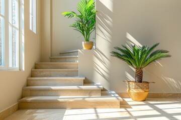 Potted green Plants on Stairs