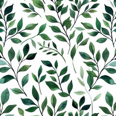 Green Leaves Pattern on White Background