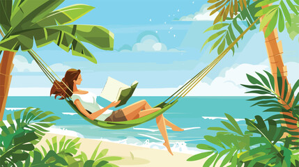 Young woman reading book while relaxing in hammock ou