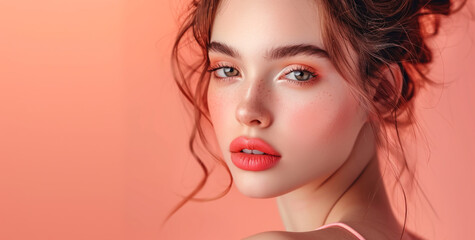 Fototapeta premium Beautiful young woman with bright makeup