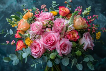 Mother’s day Bouquet of Pink and Orange Roses With Greenery