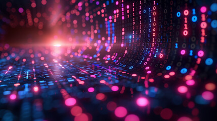 Obraz premium An abstract digital landscape created with vibrant waves of neon light.