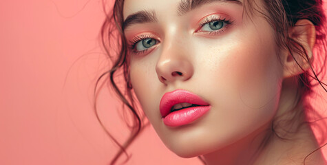 Fototapeta premium Beautiful young woman with bright makeup