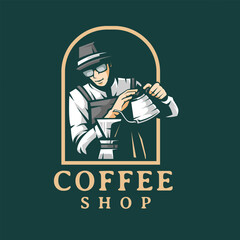 Barista making coffee logo design illustration vector