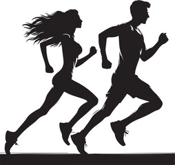 man and woman runners silhouette vector, couple running