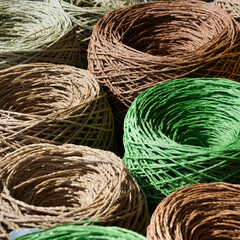 Raffia skeins are ready for knitting.