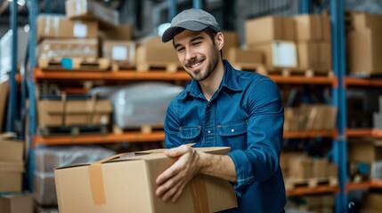 A delivery man delivering a package. Delivery courier service. 