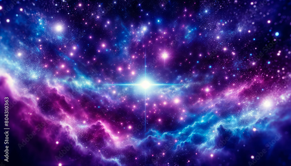 Poster a vibrant cosmic space scene with bright stars and nebulae, on a dark background, conveys a concept 