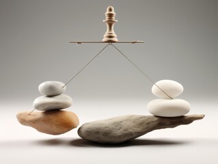 Rock Balance Scale With Precariously Stacked Rocks