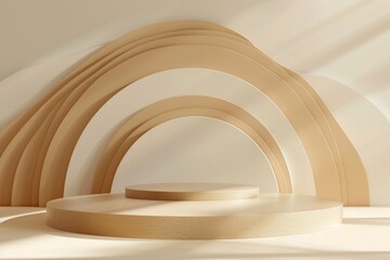 Obraz premium Curved Wooden Shelves in a White Room