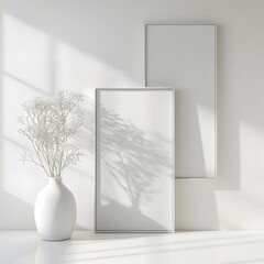 Empty frames mockup in a white room.